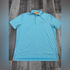 Johnnie-O Blue Orange Striped Polo Tee Golf | Teal Prep-Formance Embroidered XXL